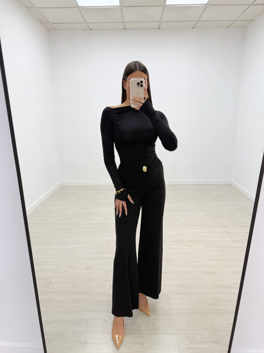 PANTALÓN LICRA FLUIDO DETALLE NEGRO